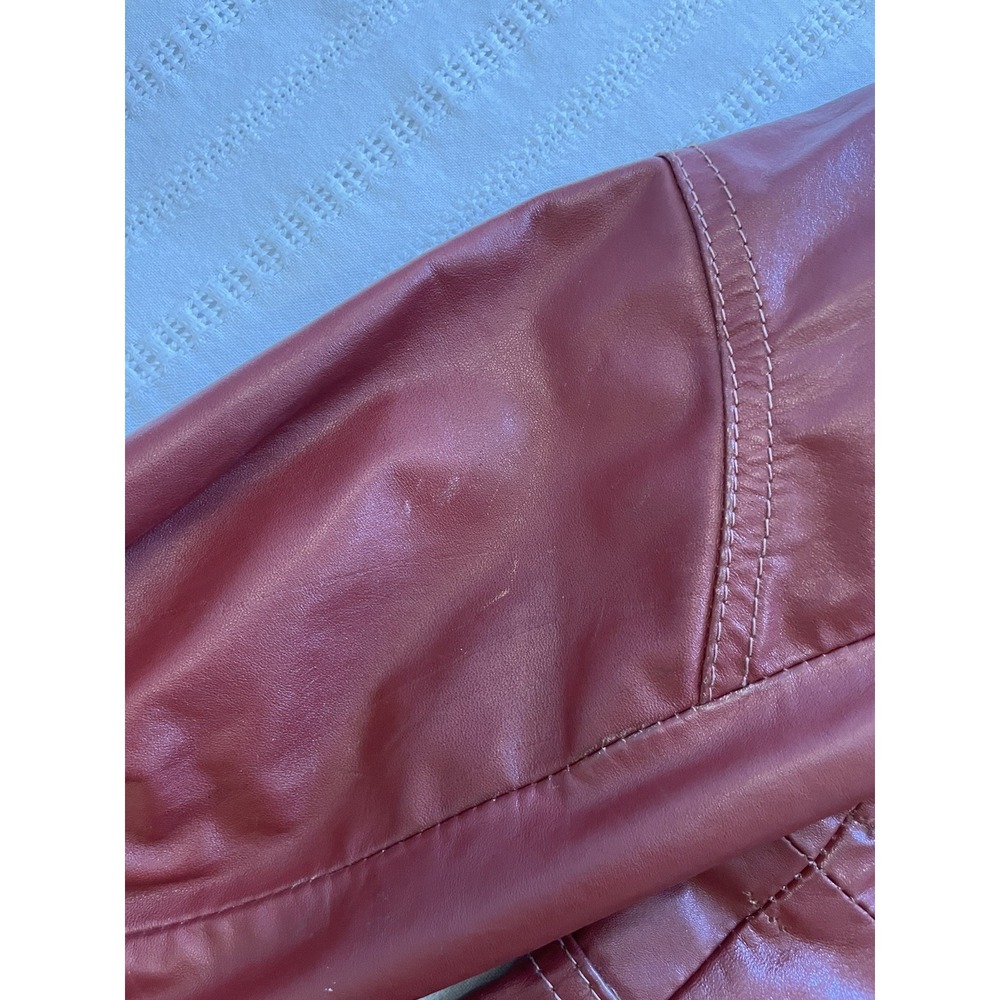 Vintage 70s Red Leather Trench Coat Maxi Long Duster Dagger Collar Uruguay S - Picture 15 of 16